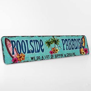 Piscina Paradise Rustico Guardando Metallo Segno Piscina Esterna Vasca Idromassaggio Tiki Backyard Sign Regalo 4x18 104182001003