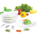 Huji Multifunctional Large Salad Spinner and Mandoline Set, Salad Maker Tosser and Drainer, Vegetable Dryer with 5 Slicer Blades and Pouring Spout (1)