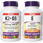 Webber Naturals Vitamin K2 with D3, 60 Softgels, Helps Support Bones, Teeth, and Immune Function, Gluten & Dairy Free & Vitamin E 400 IU, 120 Softgels, Natural Source of Vitamin E