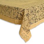 Kuber Industries Leaf Design Cotton Center Table Cover/Table Cloth for Home Decorative Luxurious 4 Seater, 60"x40" (Golden)