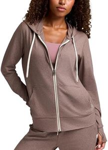 Awwena Women's Full Zip Athletic Hoodies Long Sleeve Relaxed Fit Workout Sweat Jackets with Thumbholes Mocha Heather XX-Small