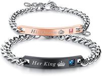 JewelryWe Mens Womens Couple Bracelet Set, Love Friendship Bracelet, Her King & His Queen Crown Stainless Steel Zirconia Black Rose gold Silver Bracelet