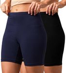 URBAN ADVENTURE High Coverage Premium Cotton Spandex Mid Waist Elastane Stretch Shorties - Gym -Cycling Shorts/Tights for Women (in, Alpha, XL, Regular, Black-Navy)