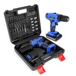 Jar-Owl 21V Cordless Drill, 350 in-lb Torque, 0-1350RMP Variable Speed, 10MM 3/8'' Keyless Chuck, 18+1 Clutch, 1.5Ah Li-Ion Battery & Charger for Home Tool Kit - Black & Blue