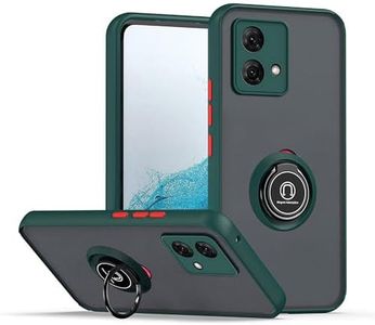 ILING Mobile Phone Case for Motorola Moto G84 5G, Ultra Thin Shockproof Translucent Matte Hard PC Back Case, Soft Silicone TPU Bumper Protective Case with Ring Stand (Dark Green)