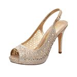 DREAM PAIRS Women's High Heels Platform Dress Rhinestones Peep Toe Pumps Shoes, Gold/Glitter, 8