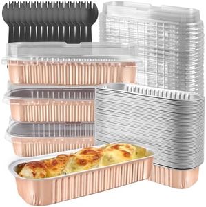 6.8 oz Rectangular Mini Baking Pan with Lid, Mini Cake Mould 50 Pack, Disposable Mini Baking Pan, Cupcake Container for Brownie Bread Cheesecake-Champagne