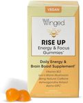 Winged Rise Up Gummies | Energy & Brain Boost Supplement | Natural Caffeine, Ashwagandha & B12 for Energy | Nootropics Alpha-GPC, Lion’s Mane & Huperzine A for Focus | Pineapple Flavor (30 Servings)