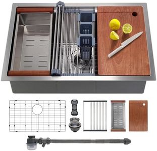 SANYCASA 36 Inch Undermount Kitchen Sink with Quiet Drain - 11 Gauge Stainless Steel, Single Bowl - Multifunctional Handmade Modern Integrated Ledge Workstation Set -