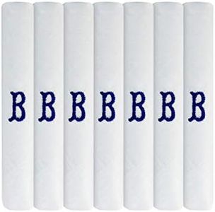 Surf the Shop 7 Pack Of Mens Initial Embroidered White Handkerchiefs With Satin Border, Various Letters, B, Medium