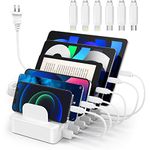 ZXSWONLY Charging Station for Multiple Devices, 6 Ports USB Charging Dock with 6 Cables Compatible with Cellphone, Tablet, Kindle, and Other Electronic (White)