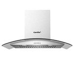 COMFEE' CVG30W8AST 30 Inches Ducted Wall Mount Vent Range Hood with 450 CFM 3 Speed Exhaust Fan, Baffle Filters, Curved Glass, 2 LED Lights, Convertible to Ductless, Stainless Steel