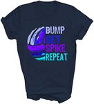 Volleyball Bump Set Spike Repeat Unisex Shirt Gift Women Men T-Shirt (Navy;M)