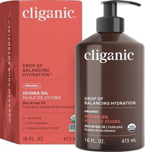 Cliganic USDA Organic Jojoba Oil 16oz with Pump, 100% Pure | Bulk, Moisturizing Oil for Face, Hair, Skin & Nails | Natural Cold Pressed Hexane Free