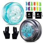 Looping Yoyo D1 Responsive Yoyo for Kids - 2A Loop Yoyo for Beginner, Starter Yoyo Easy to Play Basic String Tricks Yoyo with 12 Yoyo Strings + 2 Bags+ 2 Yoyo Gloves(Crystal Black +Crystal Blue)