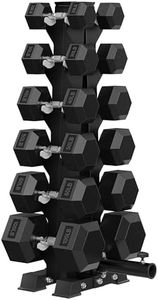 HANDBODE Rubber Coated Hex Dumbbell Set with A-Frame Rack, 600 lb Weight, Hexagon Non-Rolling Shape, Ergonomic Knurled Handle, Space-Saving Home Gym Equipment for Strength Training