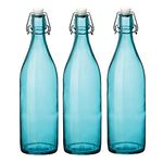 Simpa® 1L Blue Traditional Vintage Style Glass Bottles 1 Litre Swing Top Bottles - Ideal for Domestic or Commercial Use - Fill with Water, Wine, Liquor, Oil, Beer, Schnapps or Cordials.