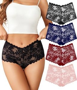 Avidlove Lace Boyshort Panty Sexy Underwear for Women Half Back Coverage Panties High Waisted Thongs Pack of 4