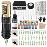 Tattoo Kits, Solong Wireless Tattoo Machine Kit, 1800mAh Battery, LED Display, 40PCS Cartridges, 15 Tattoo Inks, Adjustable Stroke 2.4-4.2mm SLE96EN01S-9-CA