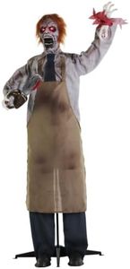 Haunted Hill Farm Zombie Carver Halloween Animatronic with Movement, Sound, and Light-Up Eyes for Scary Indoor or Covered Outdoor Halloween Decorations, Battery Operated Halloween Props for Home
