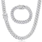 Roheafer Cuban Link Chain Iced Out for Men 13MM Miami Cuban Link Choker Necklace Bracelet 18K Gold Plated Bling Diamond Chain Bracelet Hip Hop Jewelry for Men Women