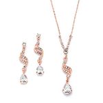 Mariell Rose Gold Cubic Zirconia Prom Jewelry Set, Necklace & Earrings Set for Wedding, Bride, Bridesmaid, Metal Gemstone, Cubic Zirconia