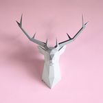 Brownfolds DIY Craft Animals White Paper Polygon Geometry Deer Wall Trophy with Pre-Cut and Scored Paper Templates (White, 54cm x 32cm x 44cm)