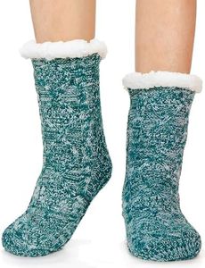 EBMORE Women Slipper Fuzzy Socks Fluffy Cabin Cozy Plush Winter Warm Soft Fleece Thick Comfy Christmas Stocking Stuffer with Grips Socks(Green Blue)