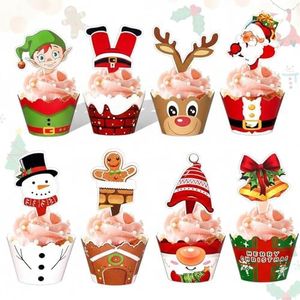 128Pcs Christmas Cupcake Toppers & Wrappers (Not Baking Cups), Santa, Snowman, Gingerbread Man, Bells, Elf, Christmas Stocking Decorations Cupcake Picks Liners for Xmas Holiday Party Supplies Favors