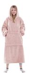 Oversized Blanket Hoodie for Men & Women, Super Soft Warm Cozy Wearable Sweatshirt Hoodie for Adults Thick Flannel Blanket with Sleeves and Giant Pocket, One Size (GREY) (Pink)