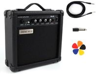Demusea 20W Pro Electric Guitar Black Amplifier Amp Practice Small Portable Travel Mini with Headphone Jack Aux Distortion Gain Treble Bass Volume Jack With 3 Meters Cable Audio Adapter Guitar Picks