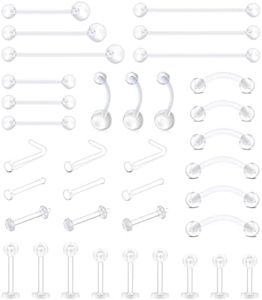 JFORYOU Clear Nose Rings Studs - Piercing Set for Nose, Septum, Lip, Labret, Helix, Rook, Daith, Cartilage, Tongue, Nipple, Industrial, Belly, Piercing Jewelry
