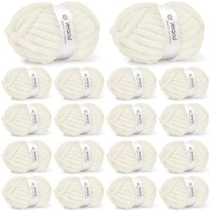 Inhand Chunky Chenille Yarn for Hand Knitting, Thick Bulky Blanket Yarn for Crocheting, Soft Fluffy Yarn for Crochet Gifts & Crafts for Women/Beginners, 18 Pack (29.5 yds/8.4 oz Each), Ivory Cream