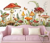 VePret Mushroom Wall Decals Peel and Stick, Large Frog Butterflies Grass Vinyl Wall Stickers, Removable Home Decor Art for Bedroom Living Room Classroom Office