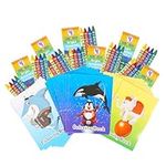 THE TWIDDLERS - 72 Mini Colouring Books & 18 Boxes of Crayons for Kids (4 Per Box, 72 Crayons Total) - Perfect Small Colouring Book Party Bag Fillers for Kids, School Classrooms - A6 Size