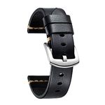 BINLUN Leather Watch Strap for Men Women, Handmade Vintage Leather Watch Band 18mm 20mm 22mm 24mm 26mm Replacement Retro Straps, Black Watch Strap 24mm with Silver Stainless Steel Buckle