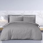 Sleepdown Premium Hotel Quality 100 Pour cent Cotton Satin Stripe Duvet Cover Set with Pillowcases Quilt Bedding Soft Easy Care Luxury Bed Linen - Grey - Super King (260cm x 220cm)