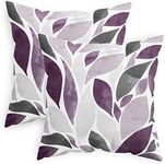 CaliTime Throw Pillow Cases Pack of 2 Cozy Fleece Falling Dahlia Floral Flowers Petals Decorative Cushion Covers for Couch Bed Sofa Farmhouse Decoration 16 X 16 Inches Deep Purple Grey