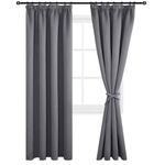 DWCN Grey Blackout Curtains for Bedroom Thermal Curtains Pencil Pleat Short Window Curtains with Hooks for Track Rail Curtains for Living Room 46 x 90 inch Length, Grey, 2 Panels