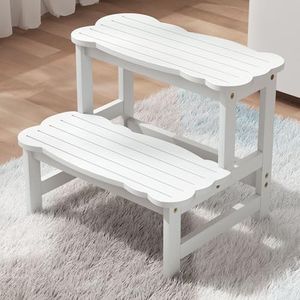 COSYLAND Step Stool for Toddlers - Two Step Stools Toddler 300 lbs Capacity with Safety Non-Slip Design, Bamboo Step Stool for Bathroom, Kitchen Dual Height Step Stools for Kids White