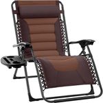 Best Choice Products Oversized Padded Zero Gravity Chair, Folding Outdoor Patio Recliner, XL Anti Gravity Lounger for Backyard w/Headrest, Cup Holder, Side Tray, Polyester Mesh - Espresso/Caramel