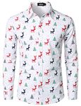 JOGAL Mens Fun Christmas Print Santa Claus Shirts Long Sleeve Button Up Dress Shirts White XX-Large
