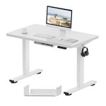 FlexiSpot E1 Plus ONE PIECE Electric Standing Desk Height Adjustable Sit Stand Desk with Memory Smart Panel(100 * 60cm, White Frame+White Desktop)