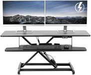 VIVO 107cm Electric Motor Desk Converter, Height Adjustable Riser, Sit to Stand Dual Monitor and Laptop Workstation with Wide Keyboard Tray, Black, DESK-VE42B