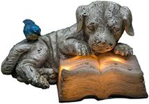 Topadorn Resin Dog Statue Solar Power Outdoor Statuary Cute Puppy for Garden Decoration, Dog Read a Book