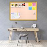 ArtzFolio Pink Polka Dots | Bulletin Board Notice Pin Board | Vision Soft Board Combo with Thumb Push Pins & Sticky Notes | Golden Frame | 36 x 24 inch (91 x 61 cms)