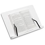 Navaris Bamboo Book Stand - Hands-Free Reading Recipe Cookbook Tablet Holder with 2 Adjustable Metal Page Holders with Grips - Bamboo Easel - White
