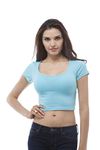 Hollywood Star Fashion Plain shor tsleeve Cotton Scoop Neck Crop top (Medium, Aqua)