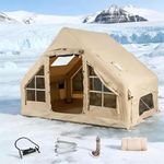 Large Inflatable Glamping Tent, 4-6 Person Waterproof Camping Tent with Mesh Windows, Easy Setup Air Tent for Family Outdoor Camping, Hiking, and Backyard（with Manual air Pump）