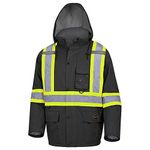 Pioneer Hi Vis Winter Quilted Safety Parka for Men - Waterproof Work Jacket with Reflective Tape - ANSI Class 1 - Black